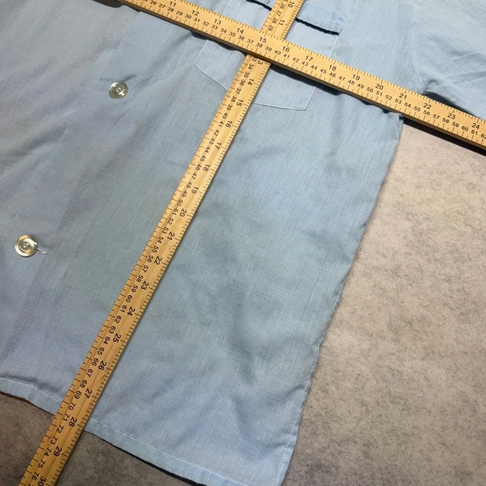 Vintage Manchester Makers Pajama Shirt Blue Short Sleeve Boxy 90s Mens Medium